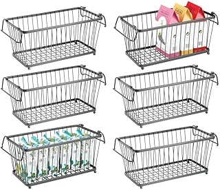 mDesign boite en métal polyvalente – boite de rangement empilable pour la cuisine, le garde-manger, la chambre, etc. – panier grille avec poignées – lot de 6 – gris foncé