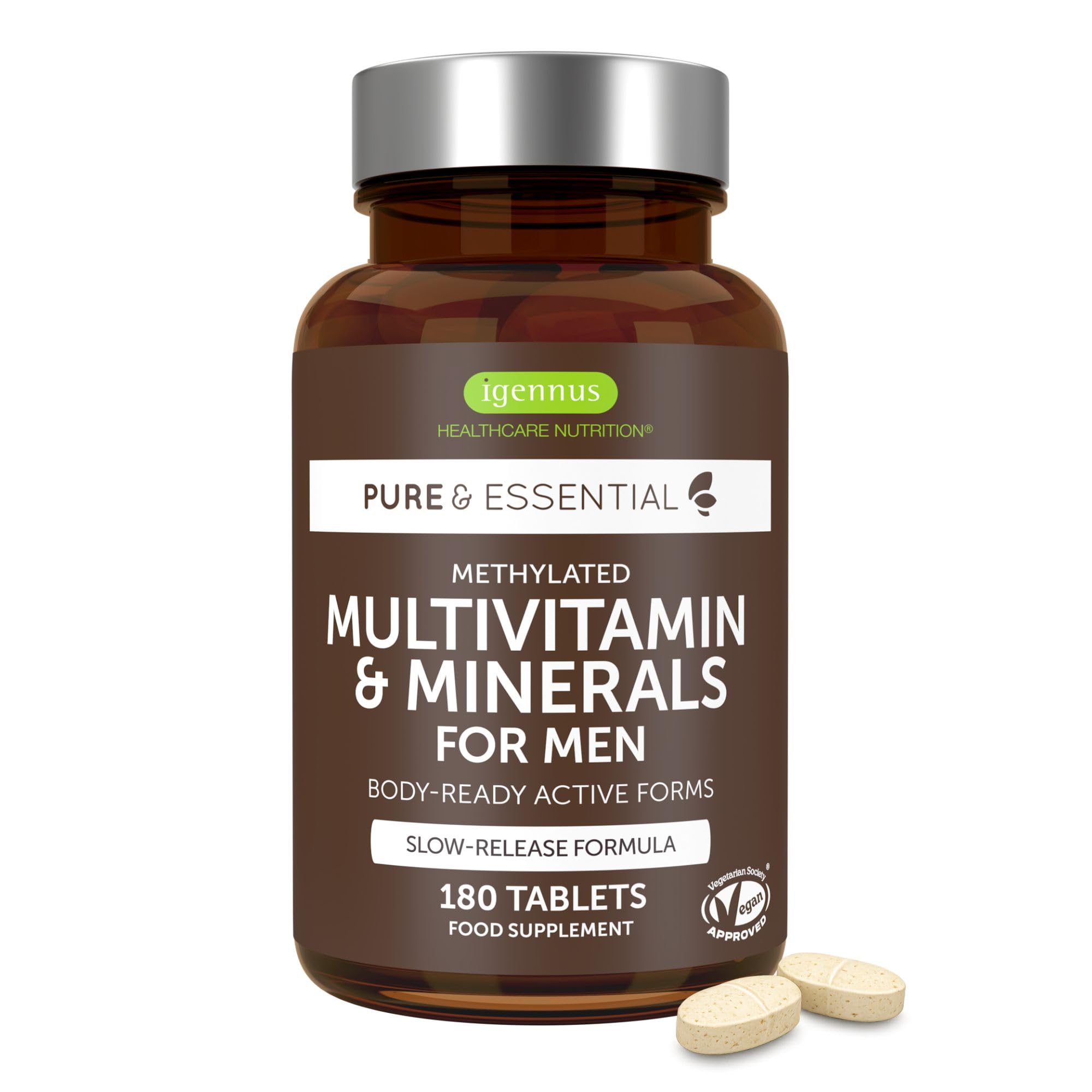Igennus Multivitamines pour hommes avec lycopène, Dosé avec expertise prête à être absorbée pour l'énergie, l'immunité et la santé cardiaque, libération prolongée, vitamines B méthylées, 180 comprimés