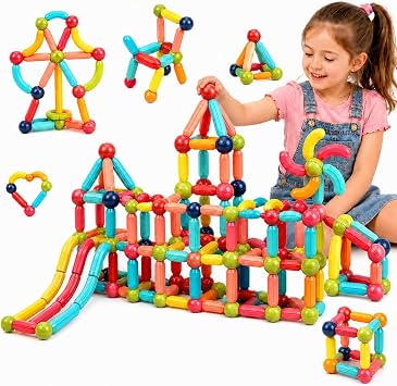 JICIKI Set de 64 Blocs de Construction Magnétiques Montessori