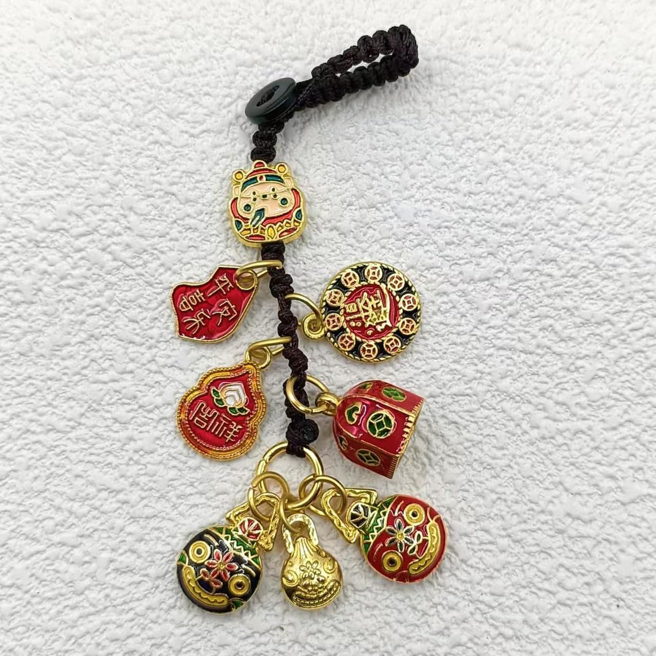 Chinese Lucky Charms Keychain for Women Men, Luck Wealth Charm Feng Shui Inspired Hanging Decor for Bag Car Keys