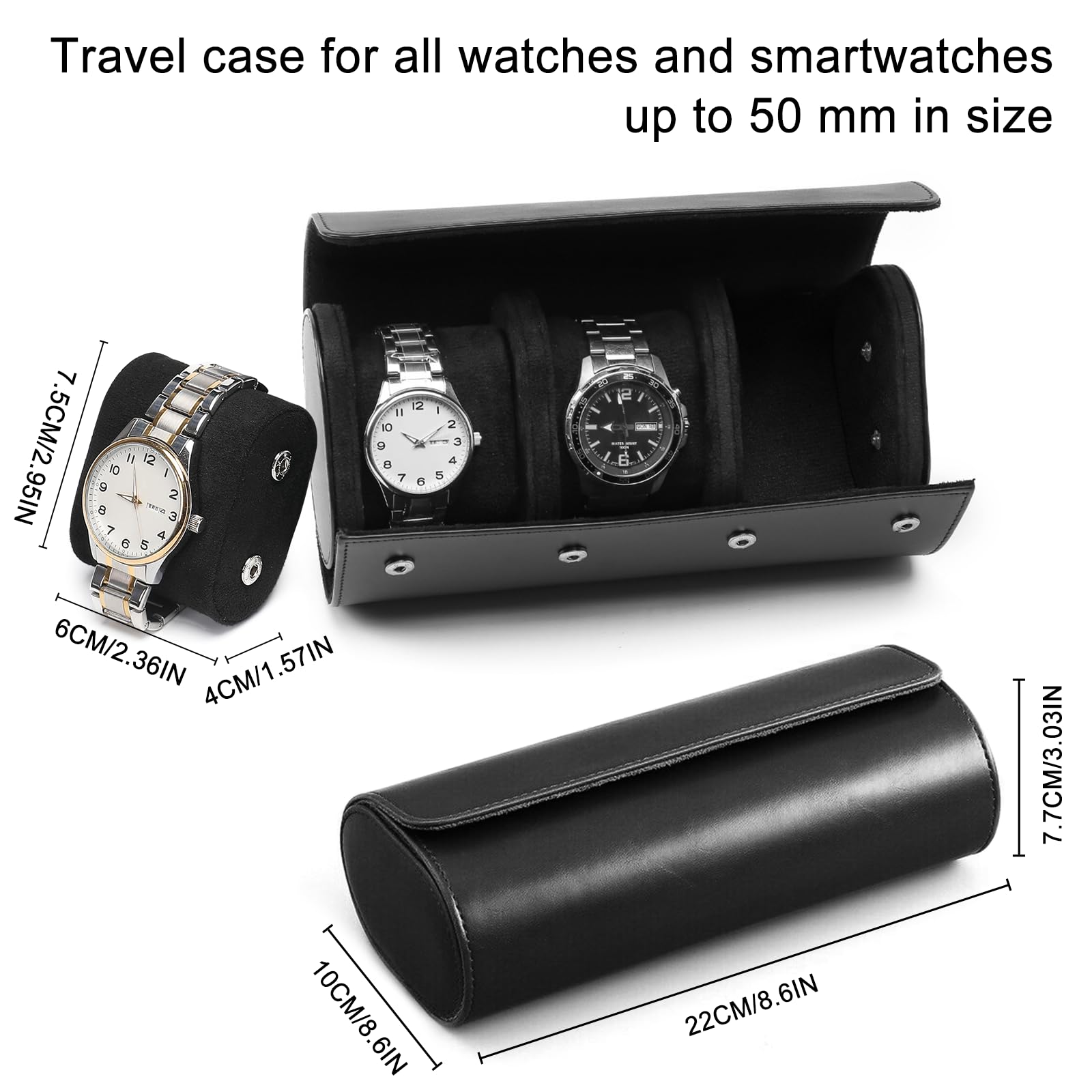 Estuche de Viaje para 3 Relojes, Caja Rollo de Piel Sintética, Almacenamiento Portátil, Vitrina de Pulsera para Navidad, Aniversario, Cumpleaños