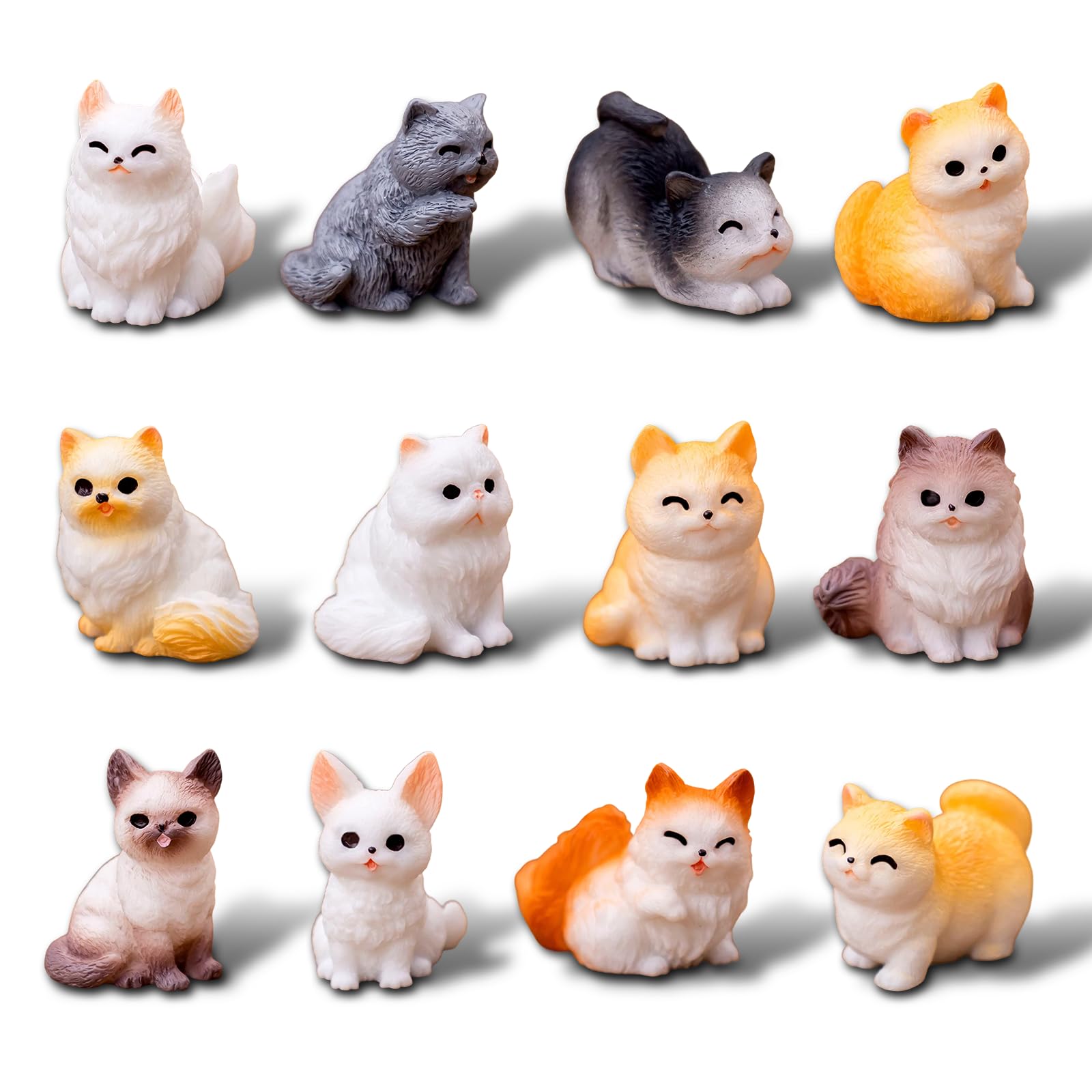 12Pcs Cat Figurines, Realistic Cat Mini Dolls, Cute Miniature Figures Decor for Car, Desk, Office, Resin Kitten Ornament for Animal Lovers, Cute Cat Toy Children for Cake Topper Garden Birthday