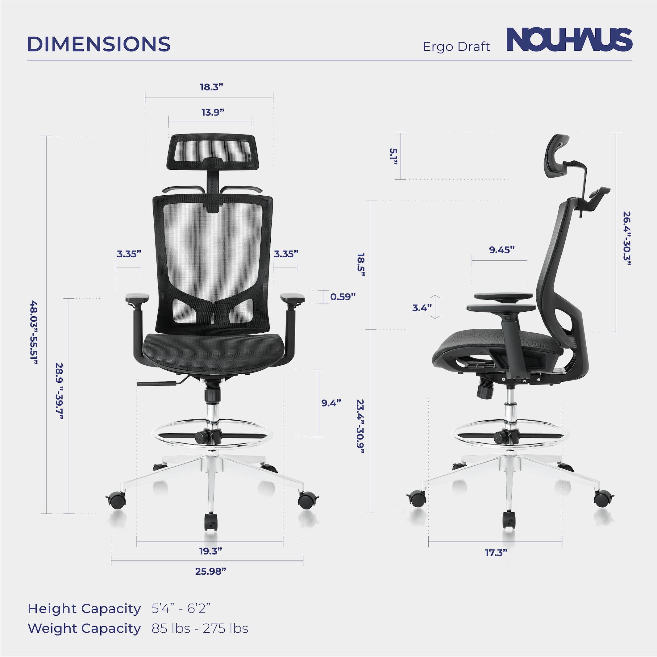 NOUHAUS ErgoTASK/ErgoDRAFT Ergonomic Task/Draft Chair, Computer Chair