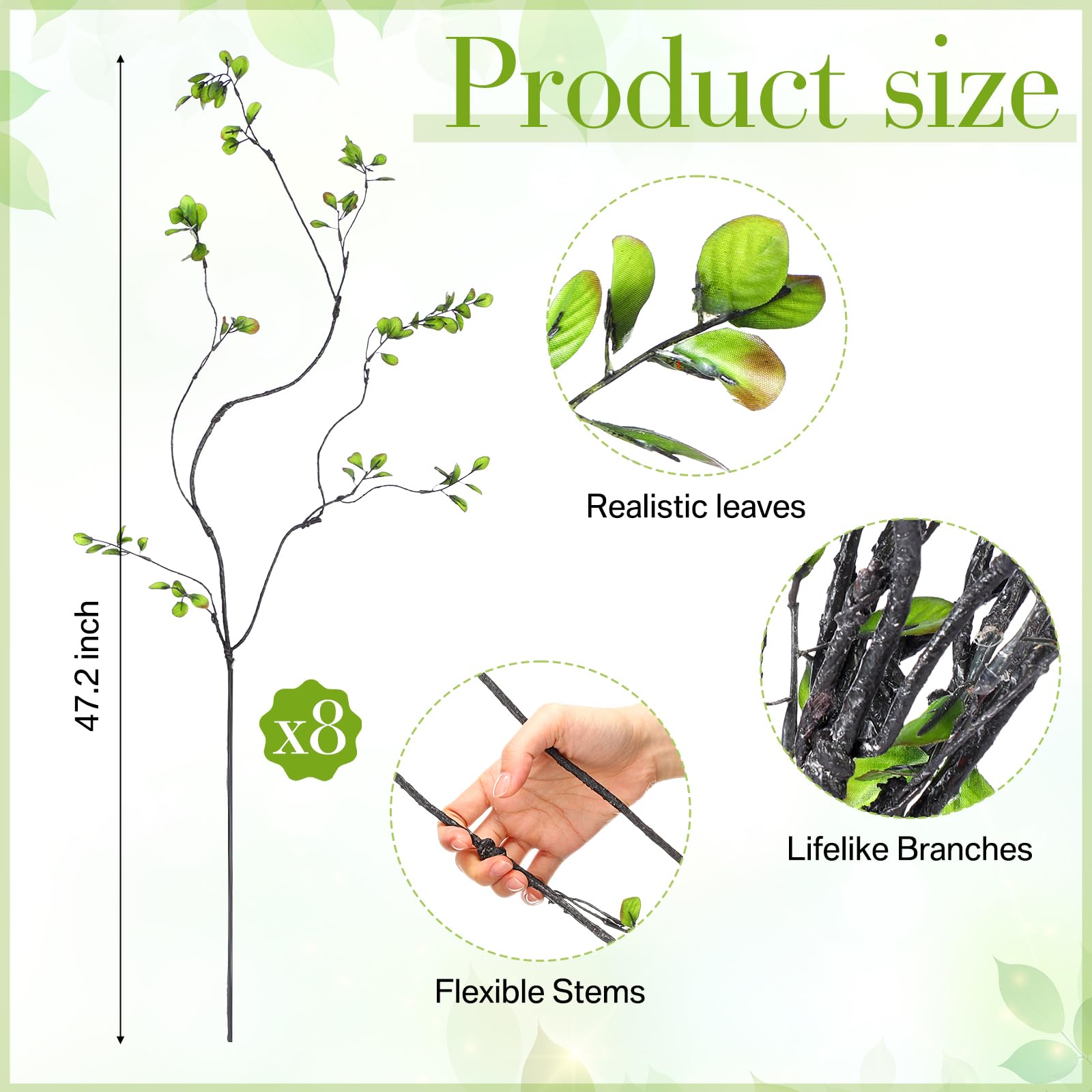 Giegxin Künstliche Ficus-Zweige, hohe Kunstblätter, Spray, grüne Eukalyptusstiele, realistische Pflanze für Vasenfüller, Schreibtischdekoration, künstliche Blätter, Zweige, Tafelaufsätze, Dekoration
