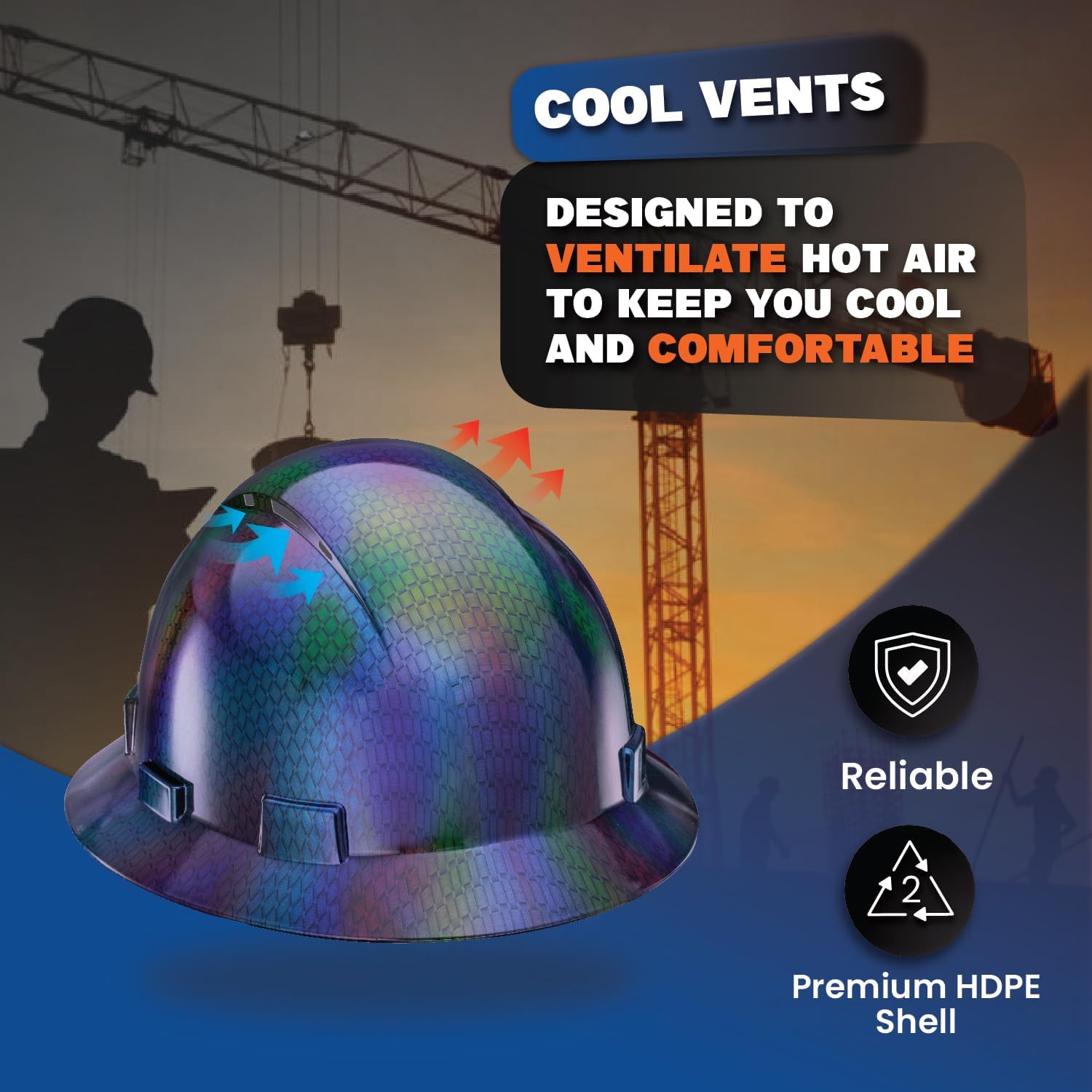 Acerpal Full Brim Vented Chameleon Carbon Fiber Design Gloss Finish OSHA Hard Hat with 6-Point Suspension