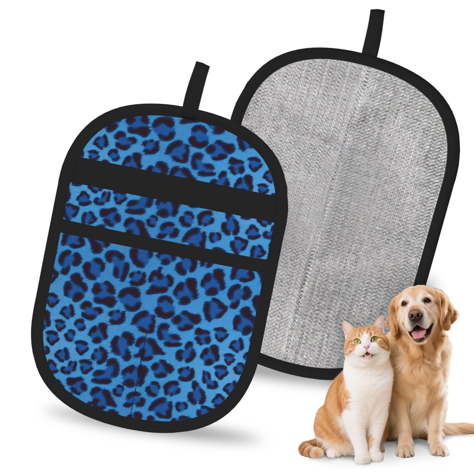 Leopard Skin Animal Print Pet Hair Remover Gloves Grooming Cleaning Accessory Reusable Deshedding Tool