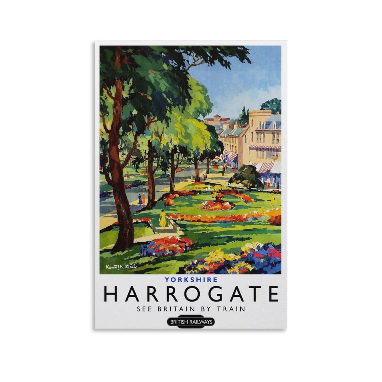 Fupmtklt Unframe-Style Harrogate British Railways Vintage Travel Town Garden Avenue Canvas Poster Bedroom Decor Landscape Office Room Decor Gift 20X30inch(50X75cm)