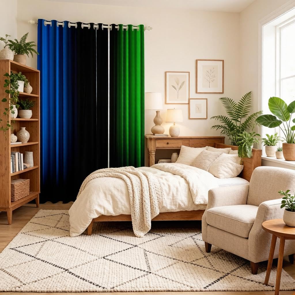 Loussiesd Geometric Abstract Ombre Window Curtains for Bedroom Living Room Kids Boys Teens Blue Green And Black Striped Curtains Decor Modern Fashion Window Drapes Treatments W66*L90