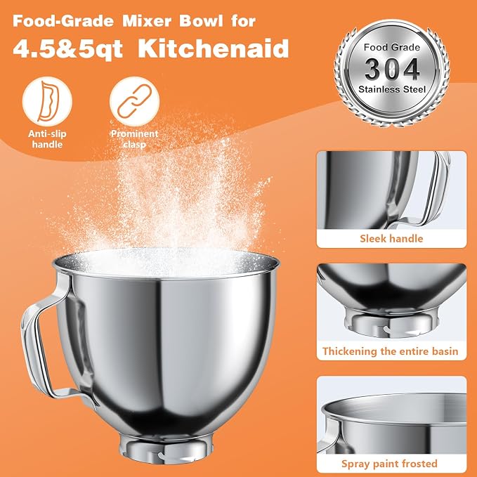 Tazón de acero inoxidable de 5 QT compatible con KITCHENAID miniatura 4