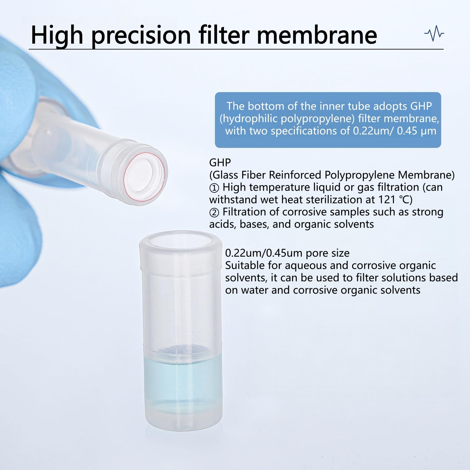 Viales de HPLC, filtración rápida GHP, botellas de muestra de PP de 0,22 μm y 0,45 μm de 400 μl(100pcs GHP 0.22μm)