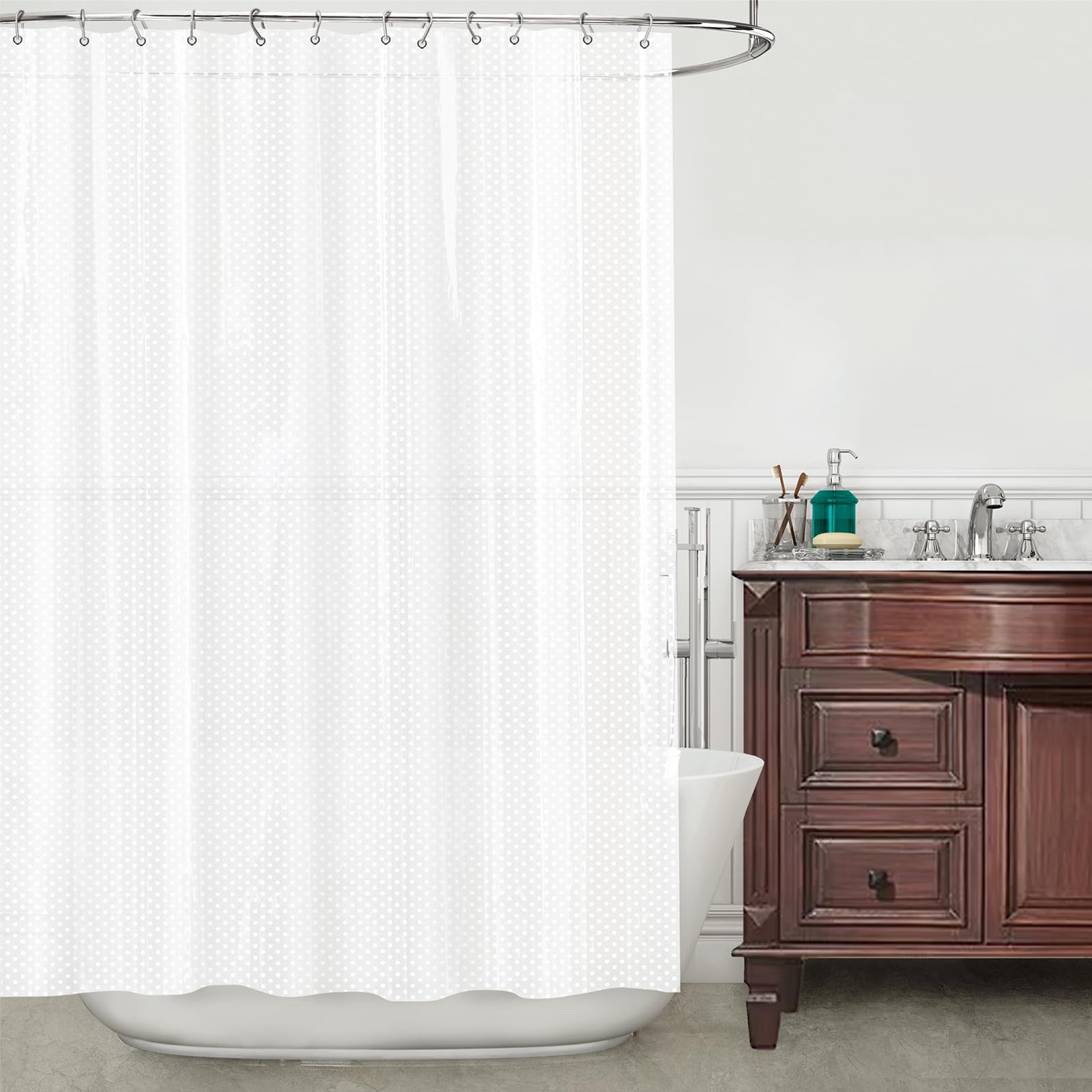 TRIMENGO PEVA Shower Curtain Liner with Design, Raised Touch, Plastic Shower Curtain with 3D Dots & 12 Rustproof Metal Grommets, 70x72 Standard Size Shower Curtain for Bathroom
