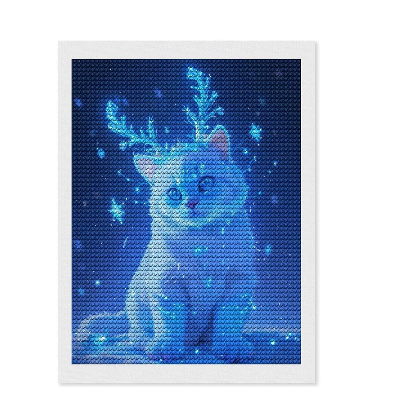 Junmoney Magical Blue Cat Snow Diamond Art Canvas 12"x16", for Beginners, Easy to Enjoy, Cosy Home Accent, Christmas Gift, Enjoyable At-Home Hobby