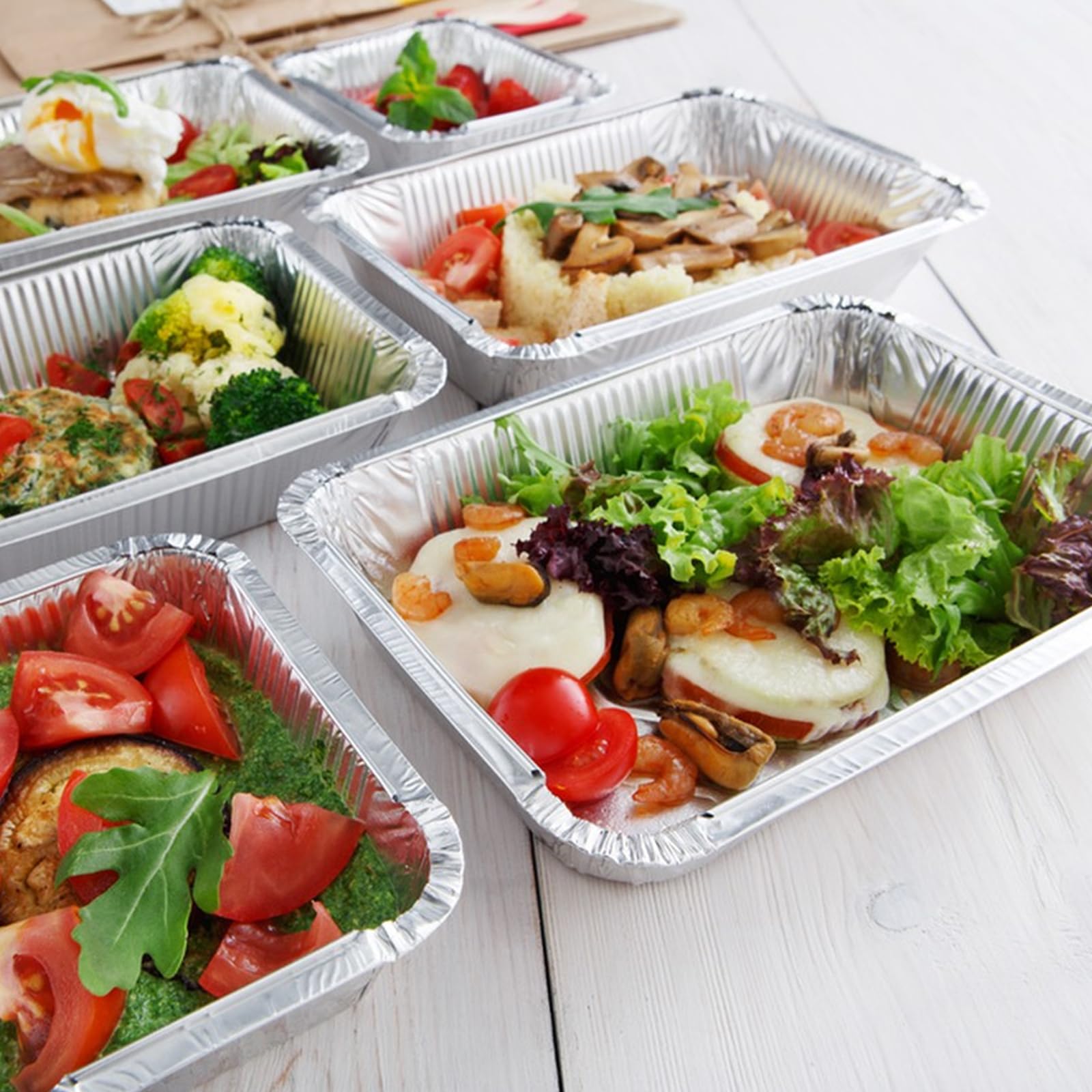Lot de 100 Barquette Aluminium avec Couvercle 800 ml, Plat Aluminium Jetable 21 x 14 x 5 cm - Pour cuire, rôtir, cuisiner, stocker, griller, emporter