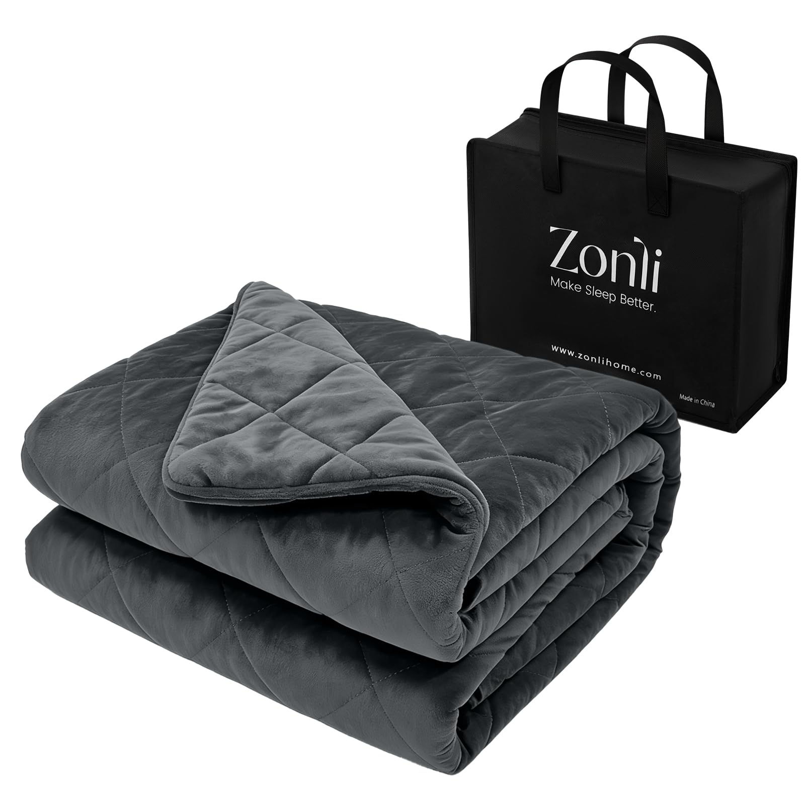 ZonLi Royal Posh Velvet Weighted Blanket for Adults, 48"x72" 12lbs | Grey, Dual Sided Cozy Fluffy Heavy Blanket, Soft Material with Premium Glass Beads, Easy Care