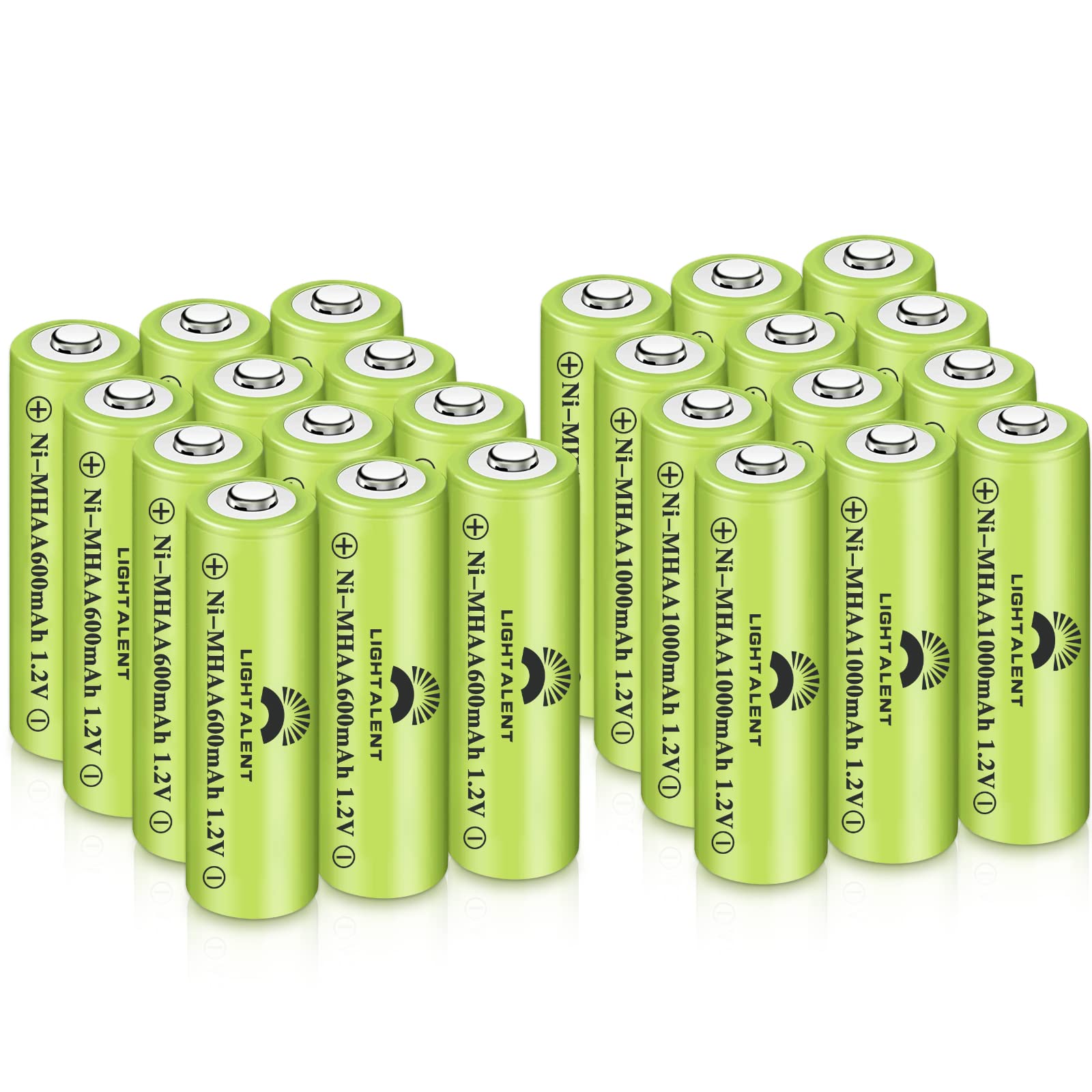 LightalentNi-MH AA Rechargeable Batteries, Double A High Capacity 1.2V Pre-Charged for Garden Landscaping Outdoor Solar Lights, String LiNi-MH AA Rechargeable Batteries 600mAh 12pack + 1000mAh 12pack