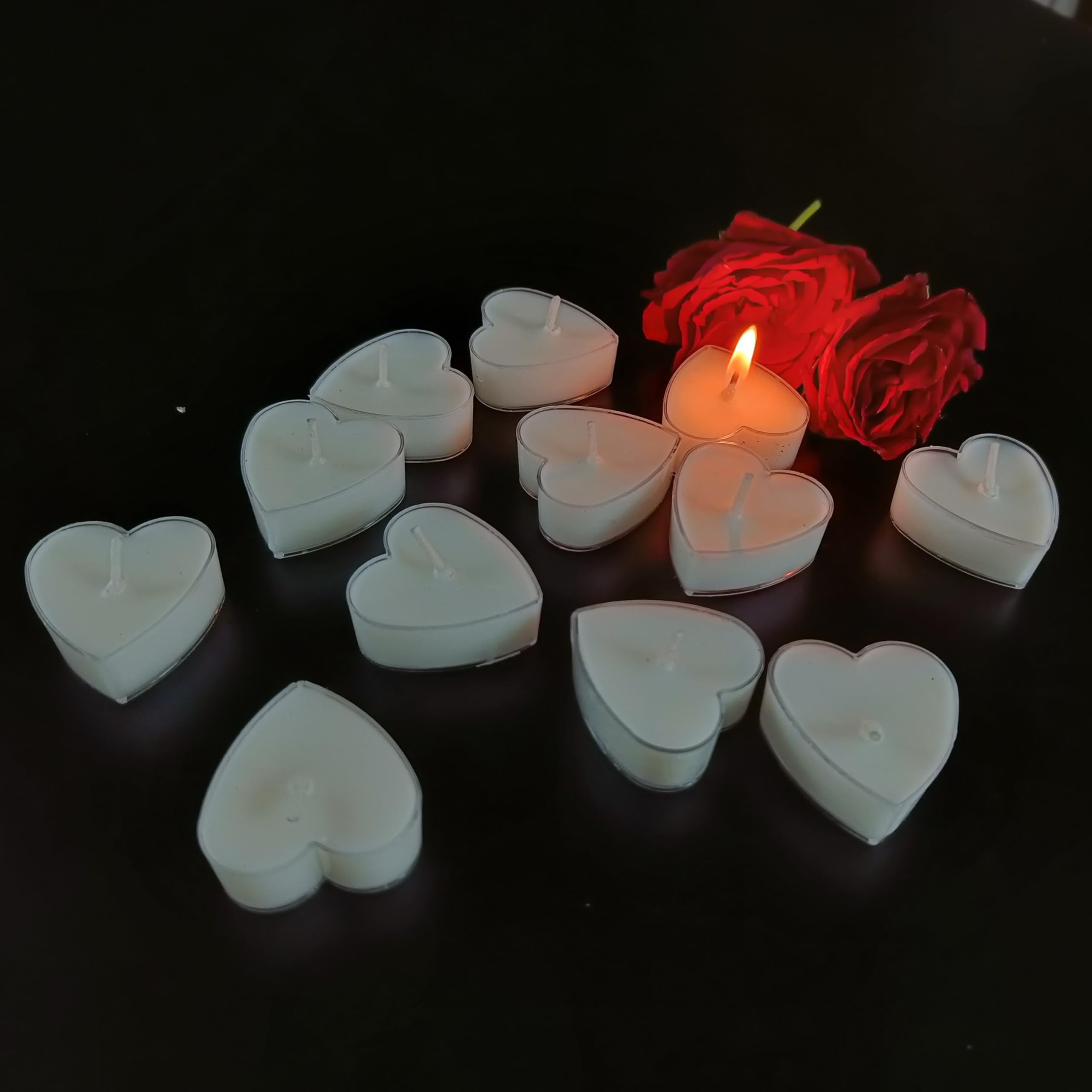 Acrylic Heart Rose Scented t-Light, Set of 12 Candle (White, Pack of 12)-image-42