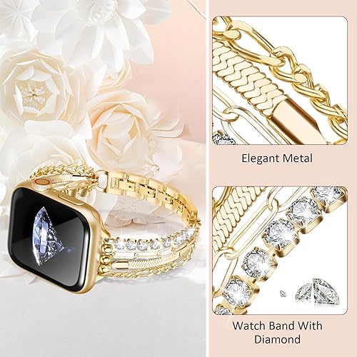 Miniatura 5 de CAGOS Pulsera de cadena compatible con Apple Watch Band de 1.49, 1.57, 1.61, 1.65, 1.73 y 1.77 pulgadas, correa delgada de acero inoxidable de metal