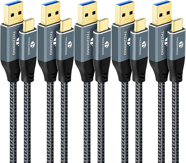 Cable USB A a USB C 10 pies paquete de 5, USB 3.1 USB 3.2 Gen2 10Gbps transferencia de datos para Samsung Galaxy/iPhone 15/MacBook Pro/iPad Pro