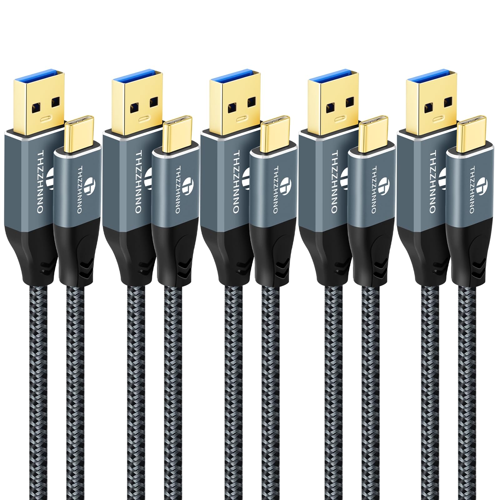 Thzzhnno Cavo da USB A a USB C 1M 5 Pezzi, USB 3.1, USB 3.2 Gen2 10 Gbps Trasferimento Dati Cavo per Samsung Galaxy/iPhone 15/MacBook Pro/iPad Pro