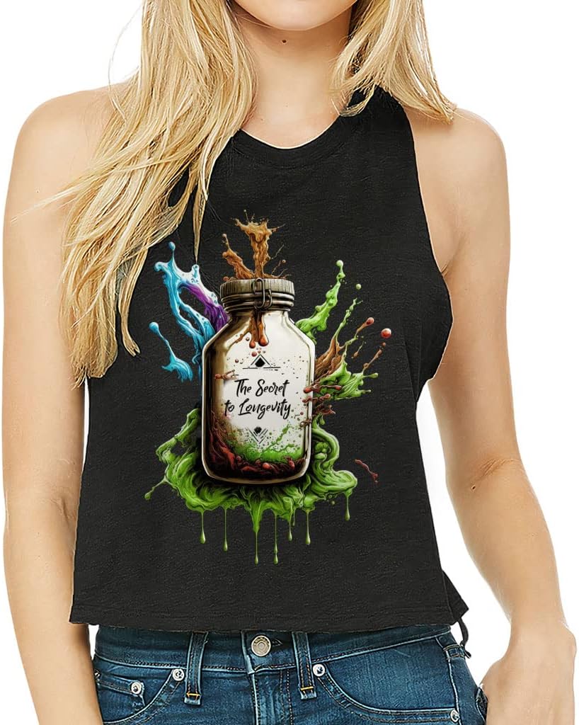 The Secret of Longevity Racerback Cropped Tank - Art Women's Tank - Unique Tank Top