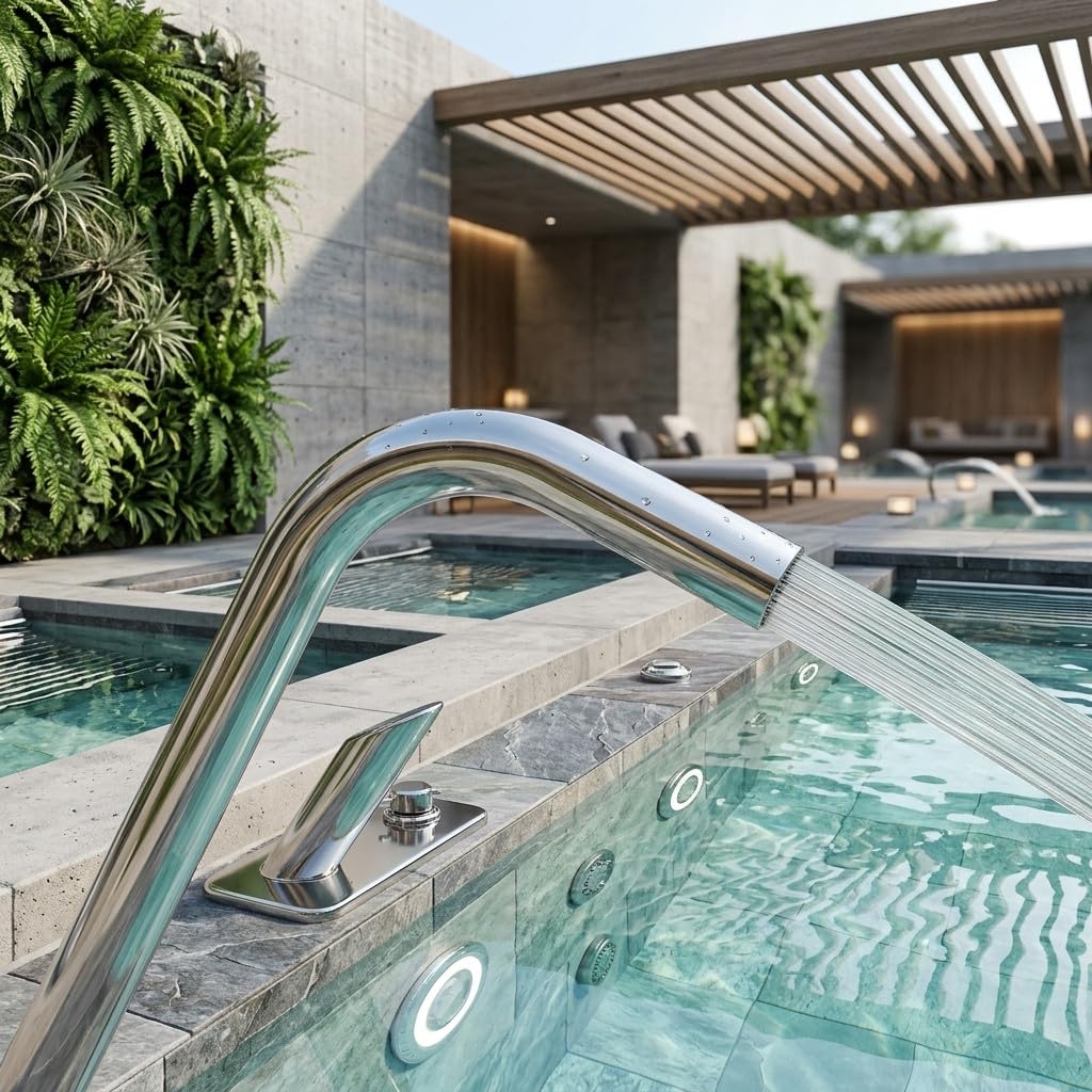 Suinga Cañón de Agua para Piscina | Acero Inoxidable AISI-316 Pulido Altura 1,2 m | Efecto Decorativo y Relax para SPA | Chorro Potente y Resistente para Uso Exterior