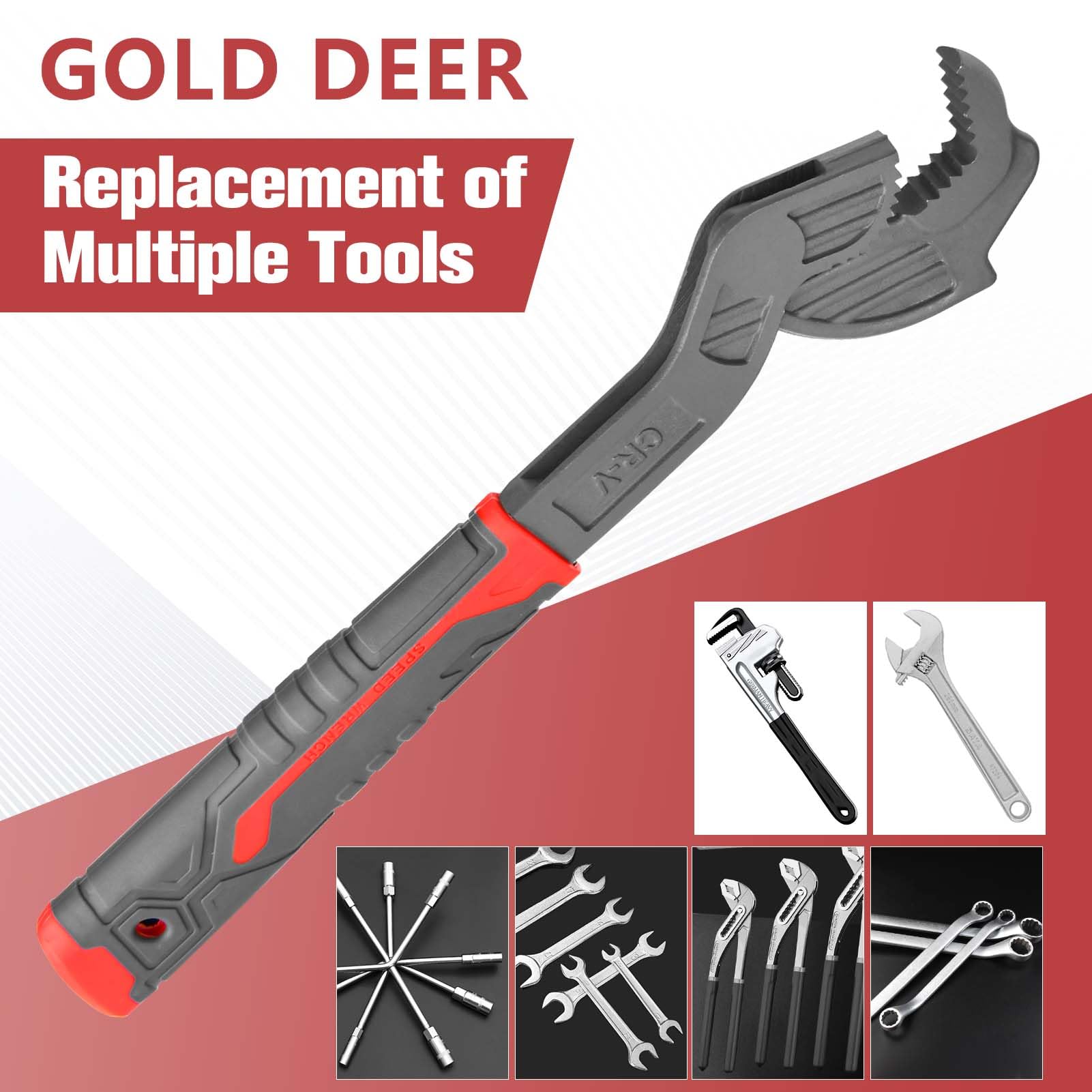 GOLD DEER 10" Self Adjusting Wrench 0.59"-1.38"(15-35MM) Multi-Function Self Locking Adjustable Pipe Wrench Pipe Vise Micro 5 for Car,Bicycle,Plumbing Repairs - Image 3