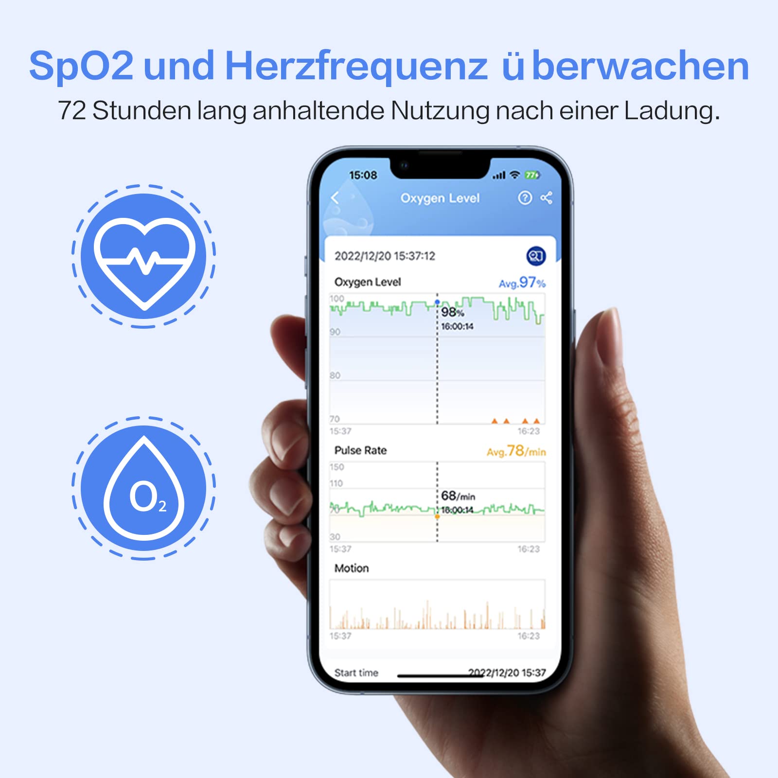 ViATOM Oxymètre de Pouls Bluetooth au Poignet, 72 heures d'autonomie de la Batterie, Surveillance Continue de l'oxygène Sanguin, Moniteur de Sommeil Portable, Application Professionnel