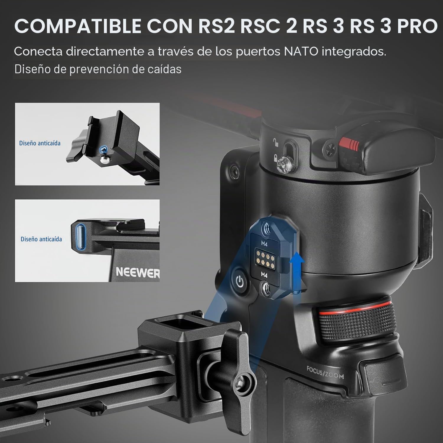 NEEWER Mango Dual Compatible con dji RS5 RS4 RS4 Pro RS3 RS3 Pro RS2 RSC2 Ronin S SC Gimbal, Kit de Handle Doble con 2 Mini NATO Rails, NATO Clamps de Liberación Rápida, Rosca de 1/4" y 3/8", GA006