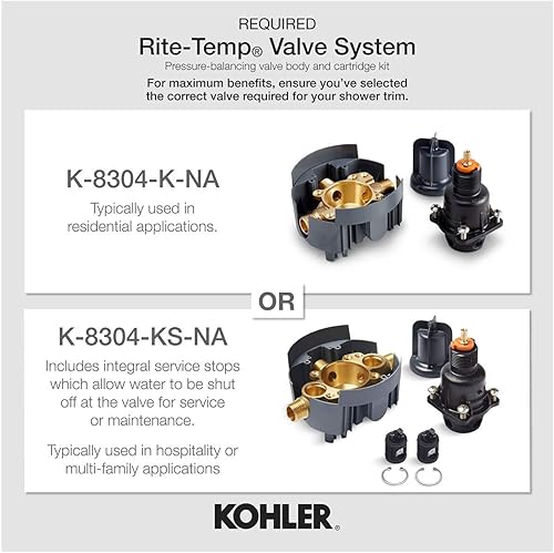 Miniatura 2 de Kohler K-TS22028-4 - Paquete de molduras de ducha templada con ducha de una sola función, negro mate Mate negro,Cromo pulido,Latón cepillado