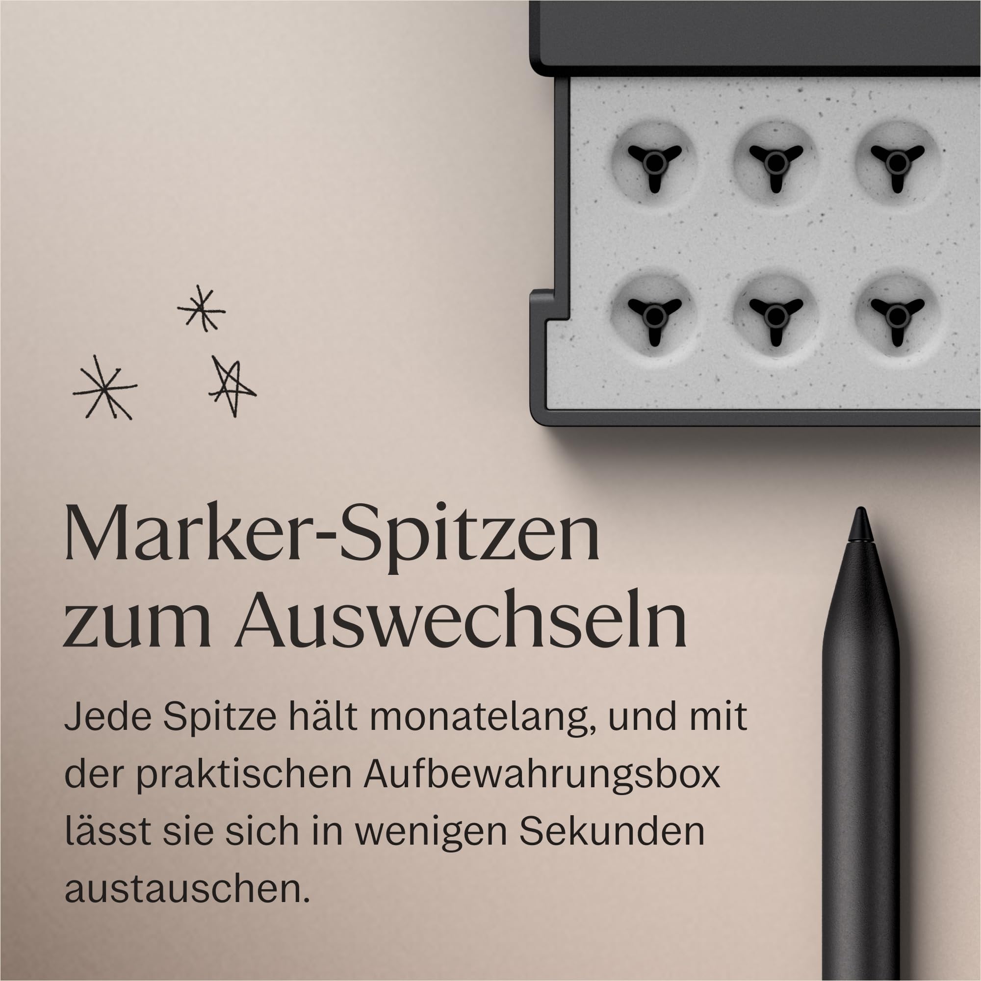 reMarkable Marker Plus für Paper Pro, Pro Move und Paper Pure | Reaktionsschneller und präziser Stift mit integriertem Radiergummi, inklusive 6 Ersatz-Marker-Spitzen – Schwarz