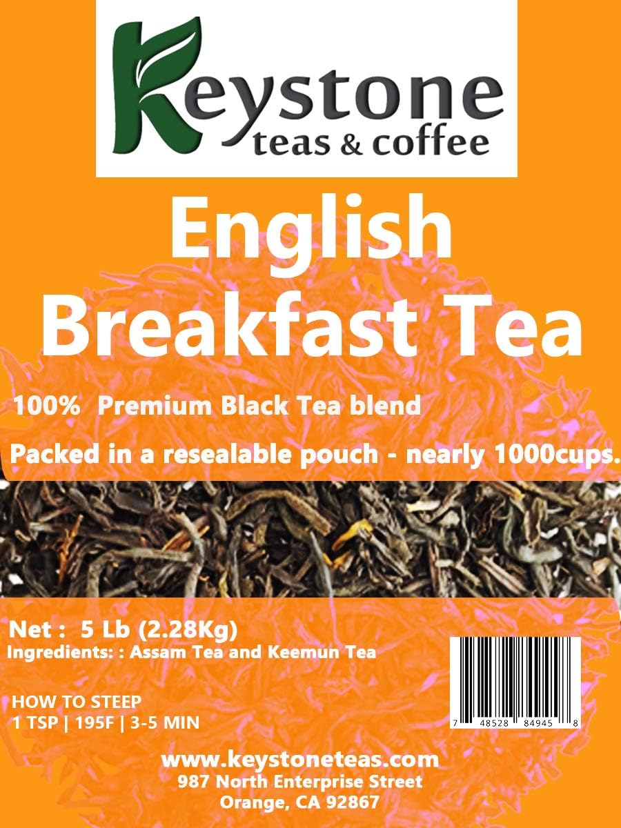English Breakfast Loose Leaf Tea, 5lbs - Premium Black tea blend of Assam and Keemun, Drink Hot or Iced, Sweetened or Plain.