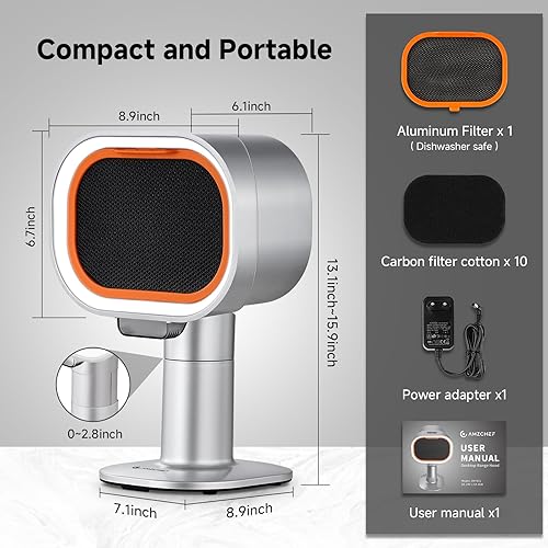 Miniatura 4 de Campana extractora portátil  Ventilador de escape ajustable de 4 velocidades con altura telescópica e inclinación de 40 de bajo ruido, 52 dB, filtro