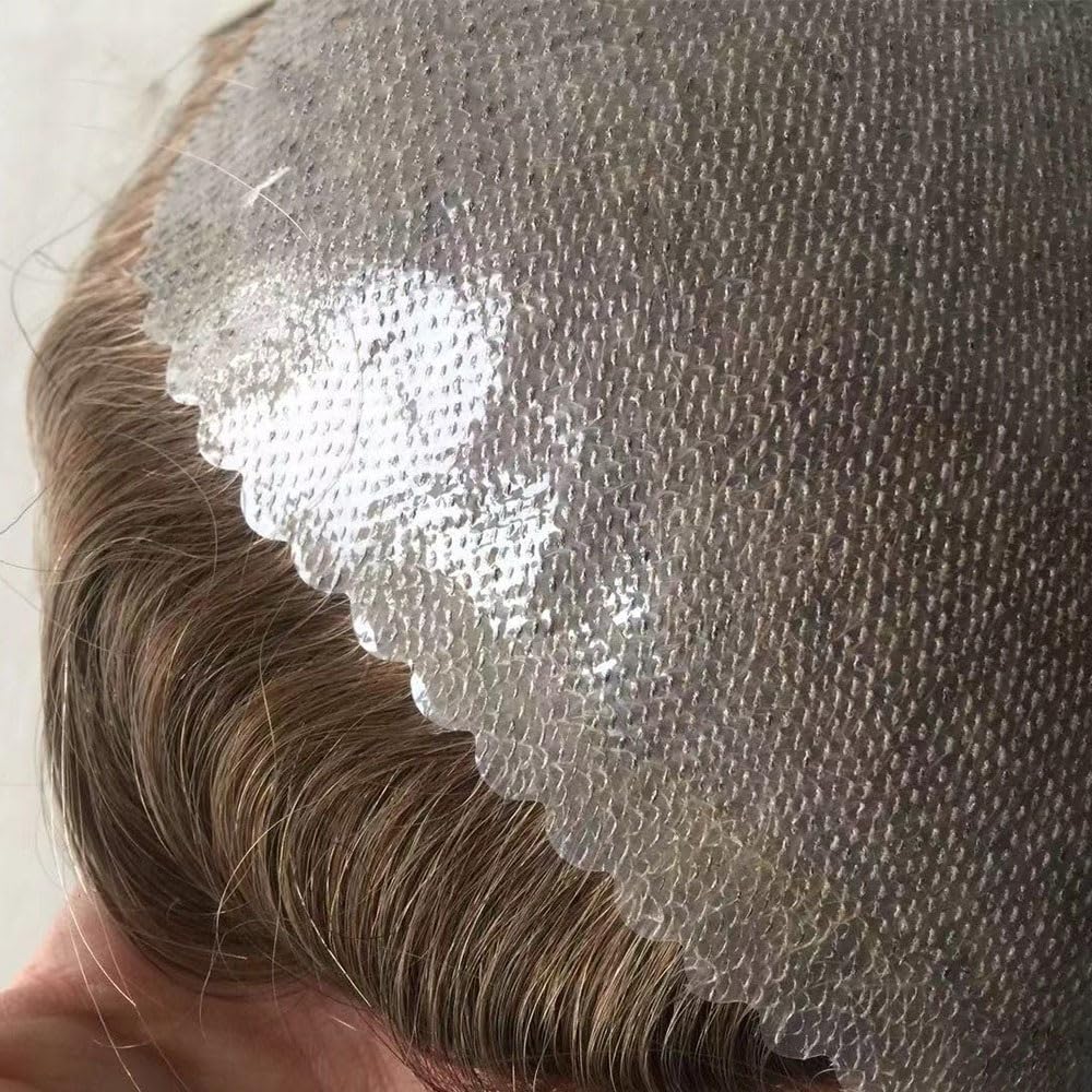 Tupecik męski Peruka męska, 6" naturalnie wyglądająca europejska peruka z ludzkich włosów, 0,1-0,12 mm, pełna skóra poliuretanu włosami włosowymi, system wymiany protezy kapilarnej Treski(6x8)