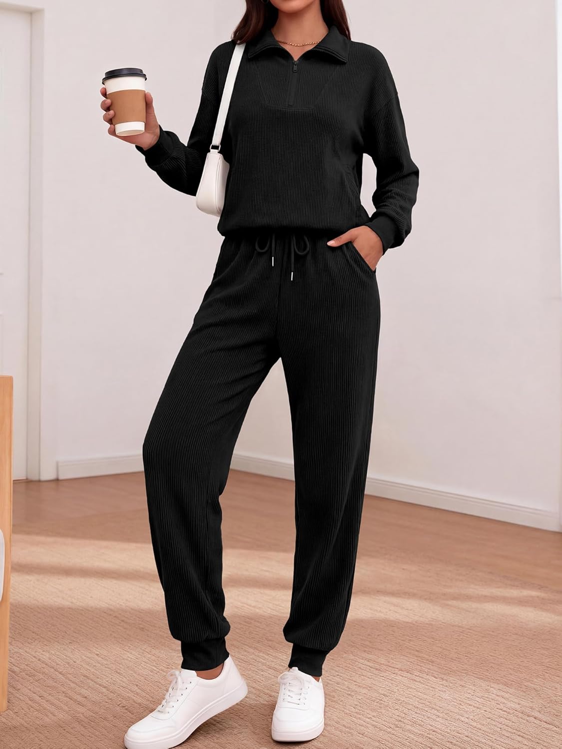 BTFBM Women's 2 Piece Tracksuit Spring Outfits 2026 Long Sleeve Half Zip Sweatshirt Sweatpants Lounge Set Sweatsuits - Image 4