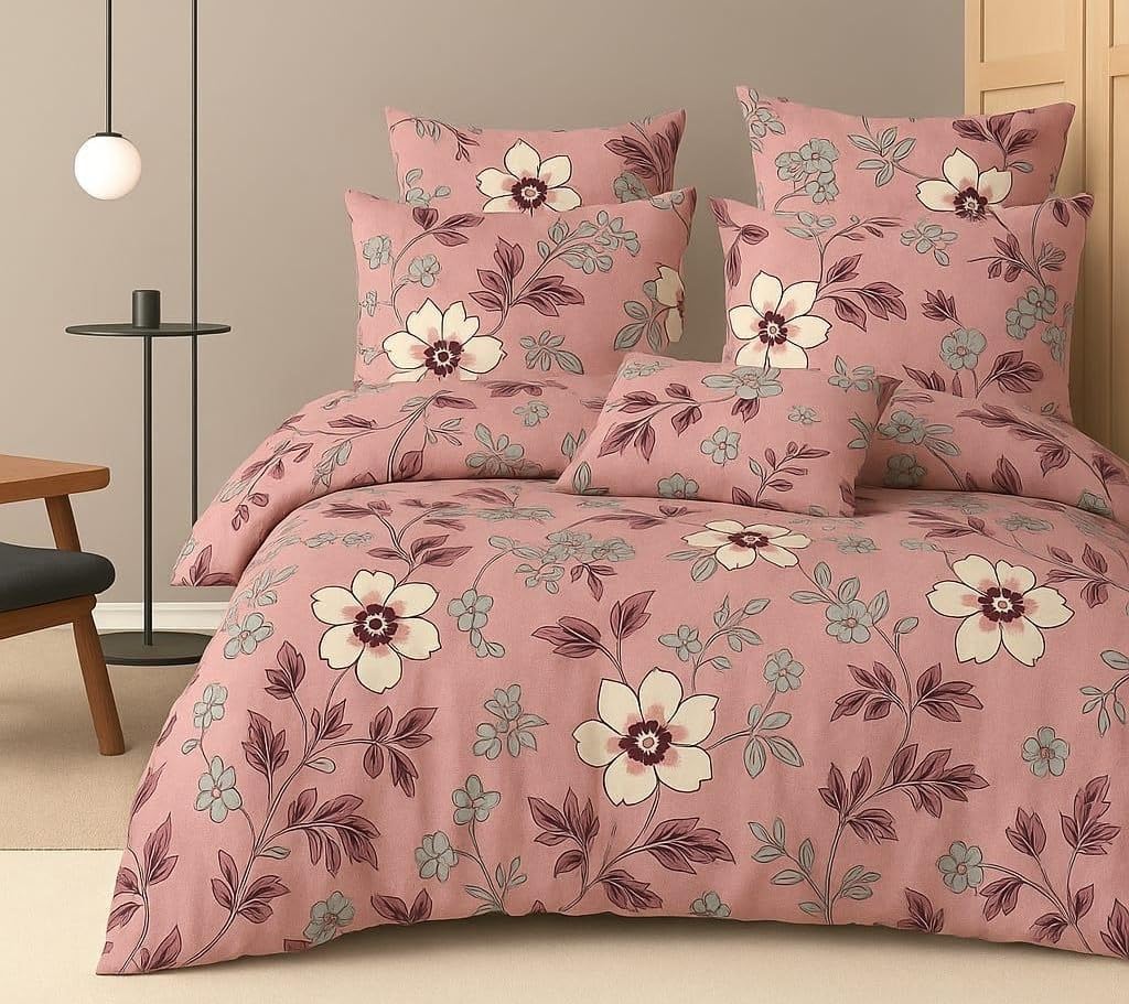 350 TC Microfiber Comforter Set King Size Double Bed with Elastic Fitted Bedsheet 72x78x8 Inch All Around Elastic II 4 pc Elastic Fitted Bedding Comforter Set-Pink Bale