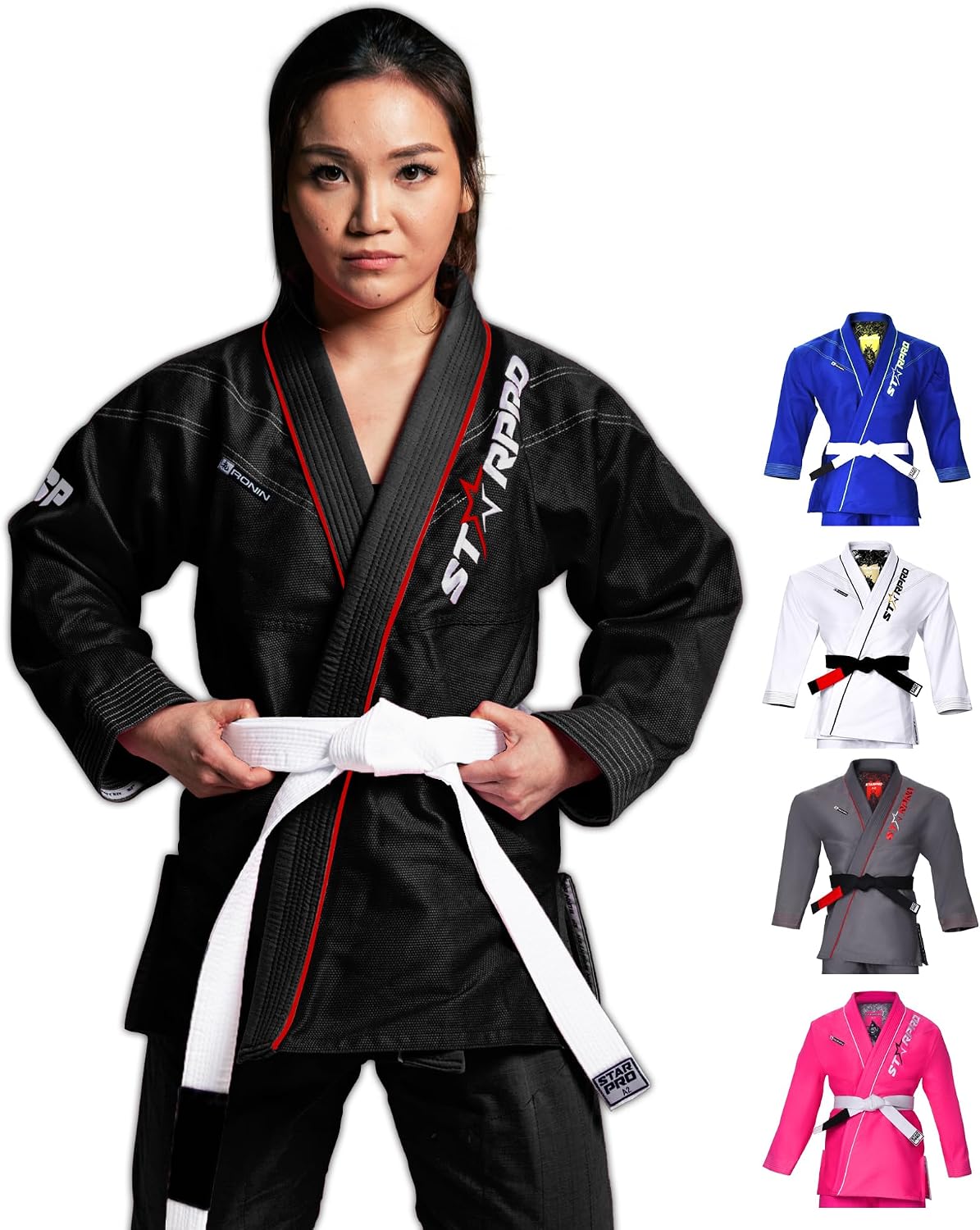 Starpro Ronin BJJ Gi 355 g - Power Cotton Blend - White and Black - Preshrunk Professional Martial Arts Kimono for Training and Competition - Men & Women