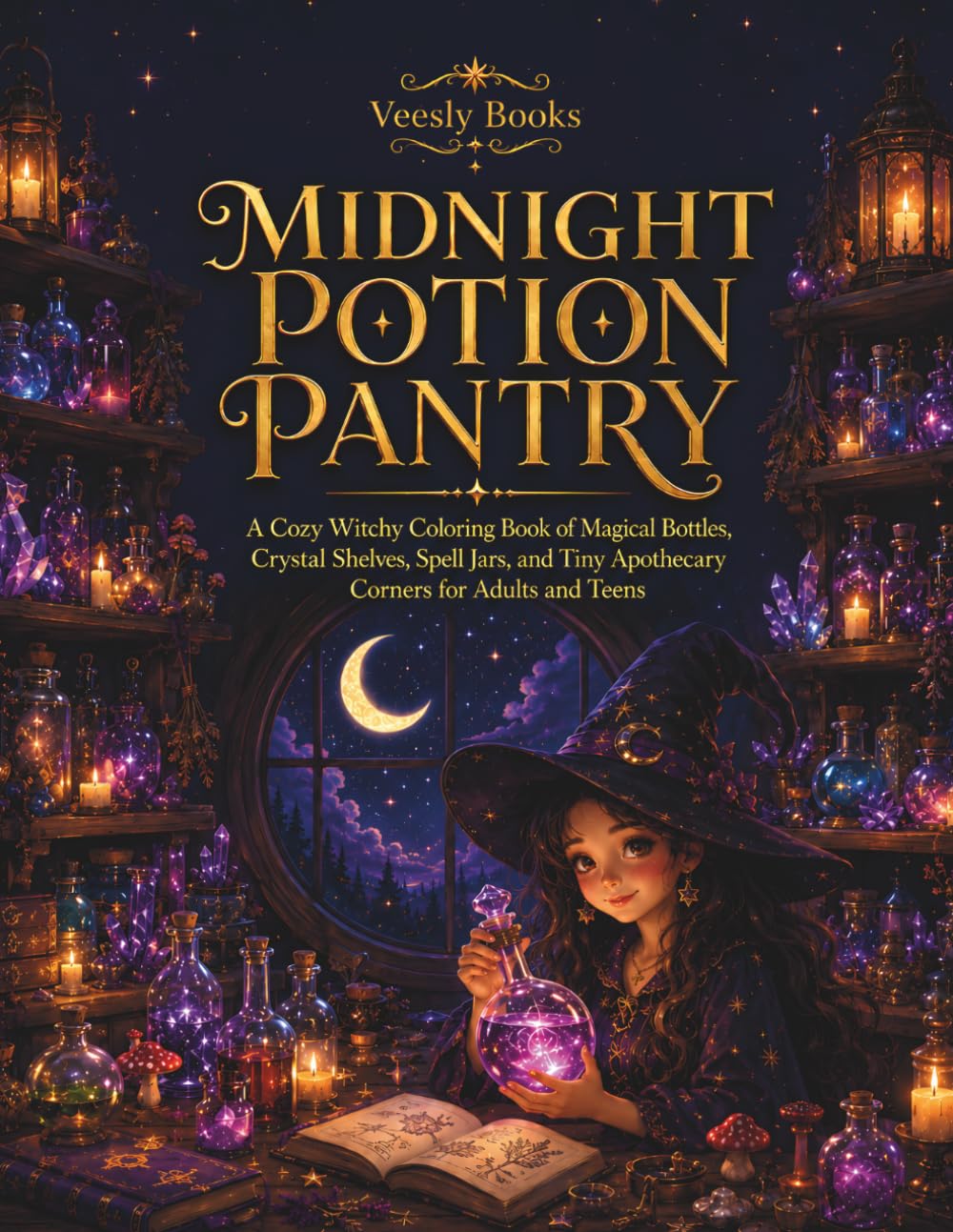 Midnight Potion Pantry: A Cozy Witchy Coloring Book of Magical Bottles, Crystal Shelves, Spell Jars, and Tiny Apothecary Corners for Adults and Teens