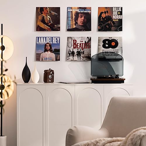 Miniatura 5 de HBlife Paquete de 6 estantes de vinilo para montaje en pared, soporte para discos de acrílico transparente de 4 pulgadas, estantes de exhibición de