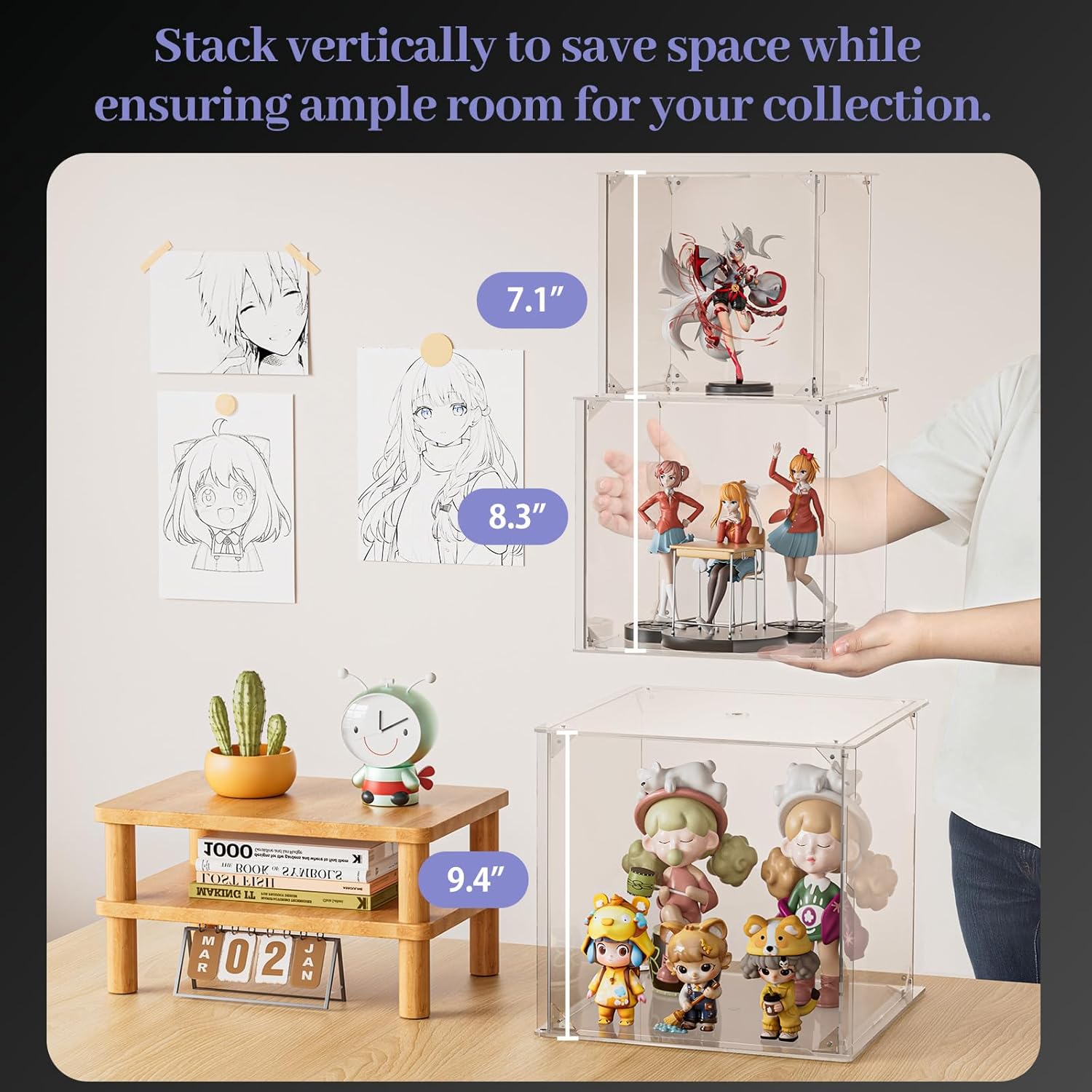 Clear Acrylic Display Case for Figures - 3 Tier Stackable Storage Bins with Magnetic Door,Acrylic Boxes for Display, Clear Storage Box for Collectibles Cosmetic Perfume Organizer，Home Or Office