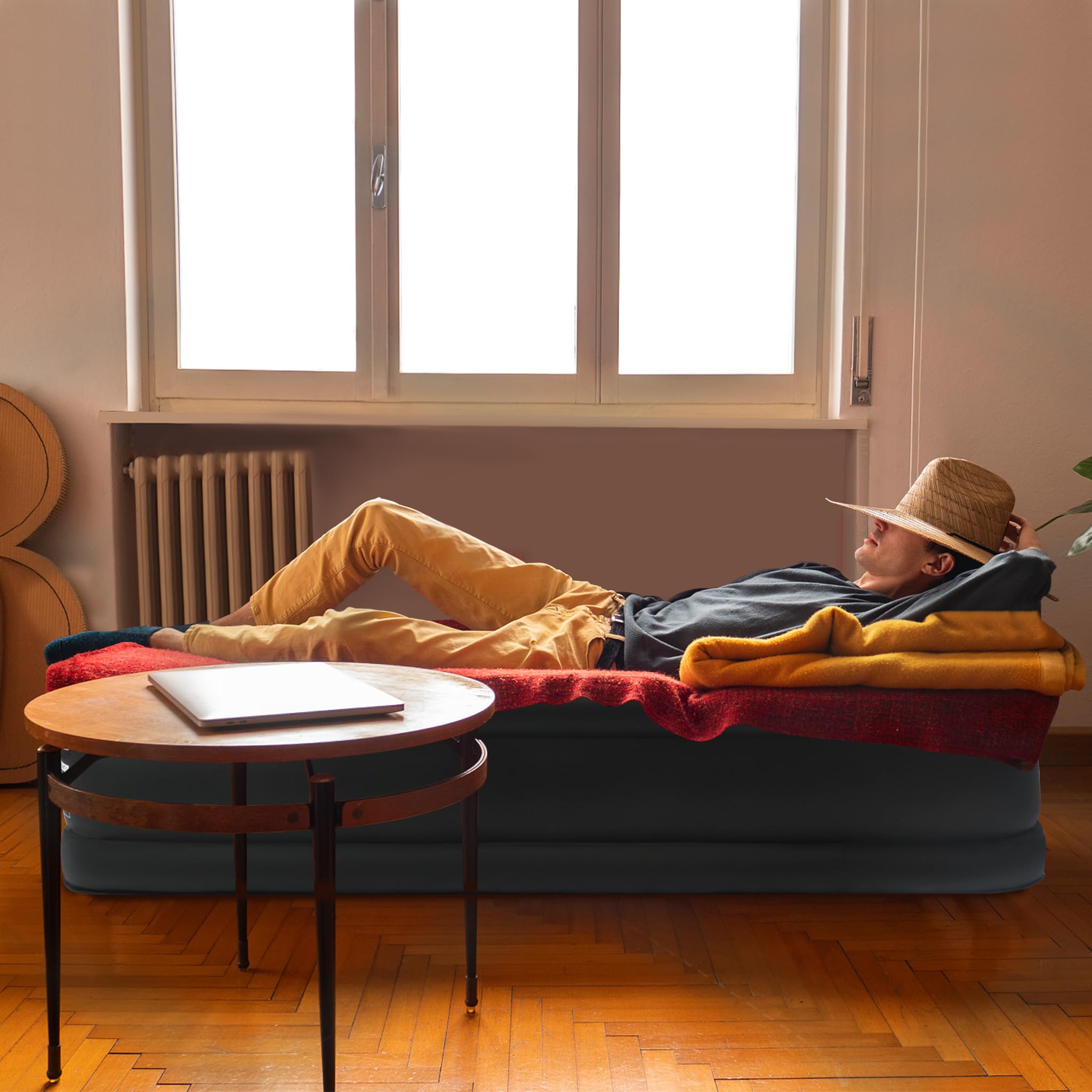 LARS360 Materasso ad aria autogonfiabile, materasso gonfiabile con pompa ad aria, 187 x 90 x 46 cm, adatto per 1 persona, letto ad aria inclusa, borsa per il campeggio/a casa, fino a 300 kg, nero e