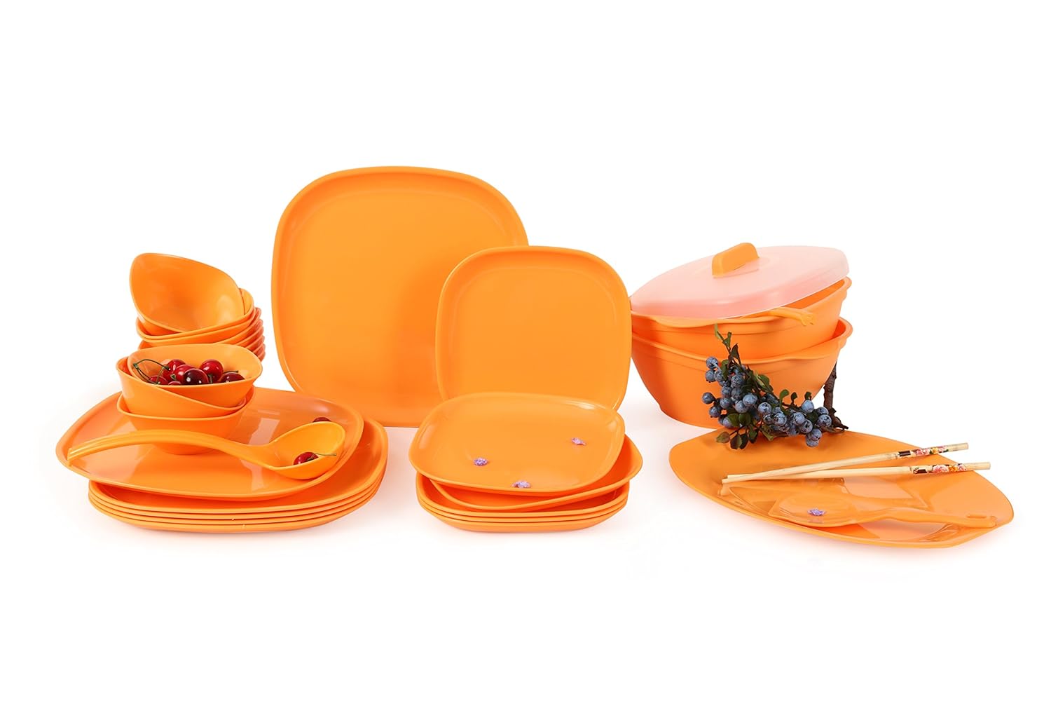 Buy Joy Home Plastic Microwave Safe Dinnerware Sets, 2 Litre, 32Pieces, Orange Online at Low