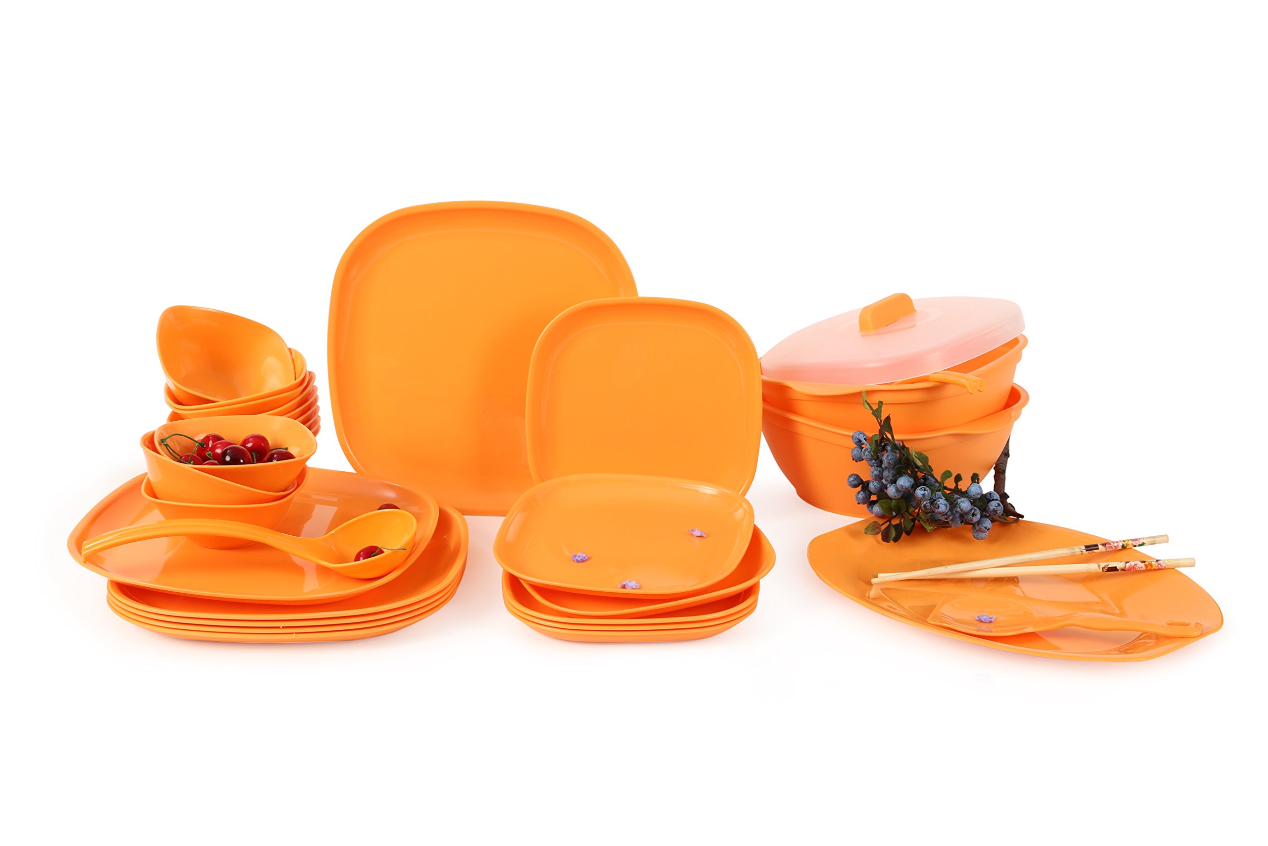 Joy Home Microwave Safe Dinner Set 32 Pcs Square Orange