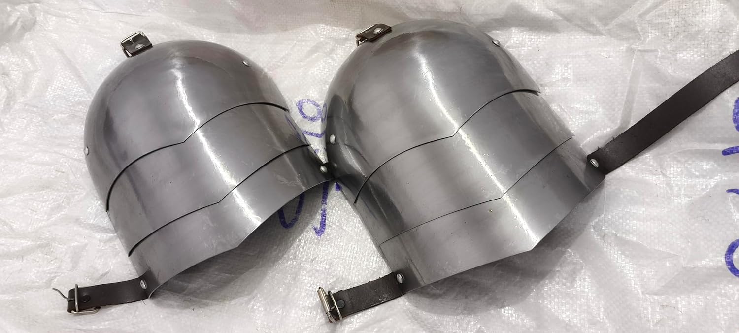 Medieval Pauldron Spaulders Armor Set Pair Plate Shoulder Set Prop Real Adult Size Fully Functional Wearable Costume Adult Size SCA LARP Accessory Silver