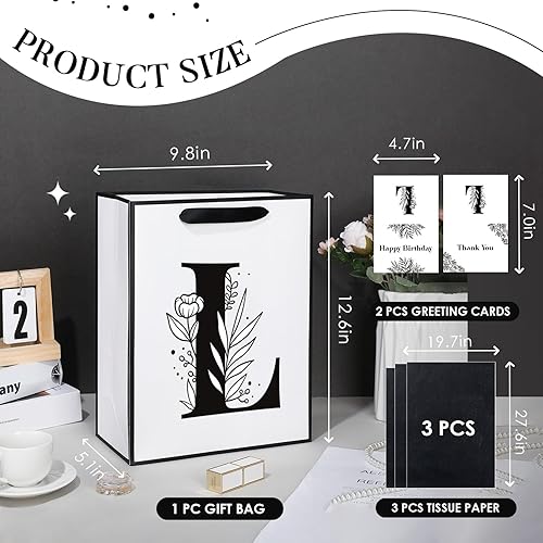 Miniatura 2 de Bolsa de regalo de cumpleaños con letra L con monograma inicial con tarjeta de agradecimiento y papel de regalo para mujeres y hombres, bolsa de