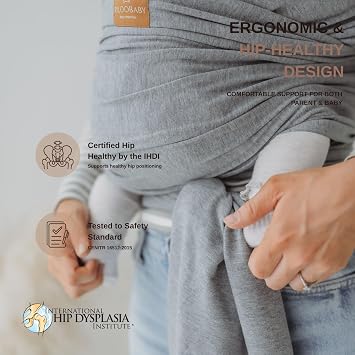 RYLOOBABY Baby Sling Carrier & Stretchy Baby Wrap – Newborn Baby Carrier 3.2–15 kg, Soft Cotton Hands-Free Babywearing Sling, Hip Healthy, One Size XXS–L – Medium Grey