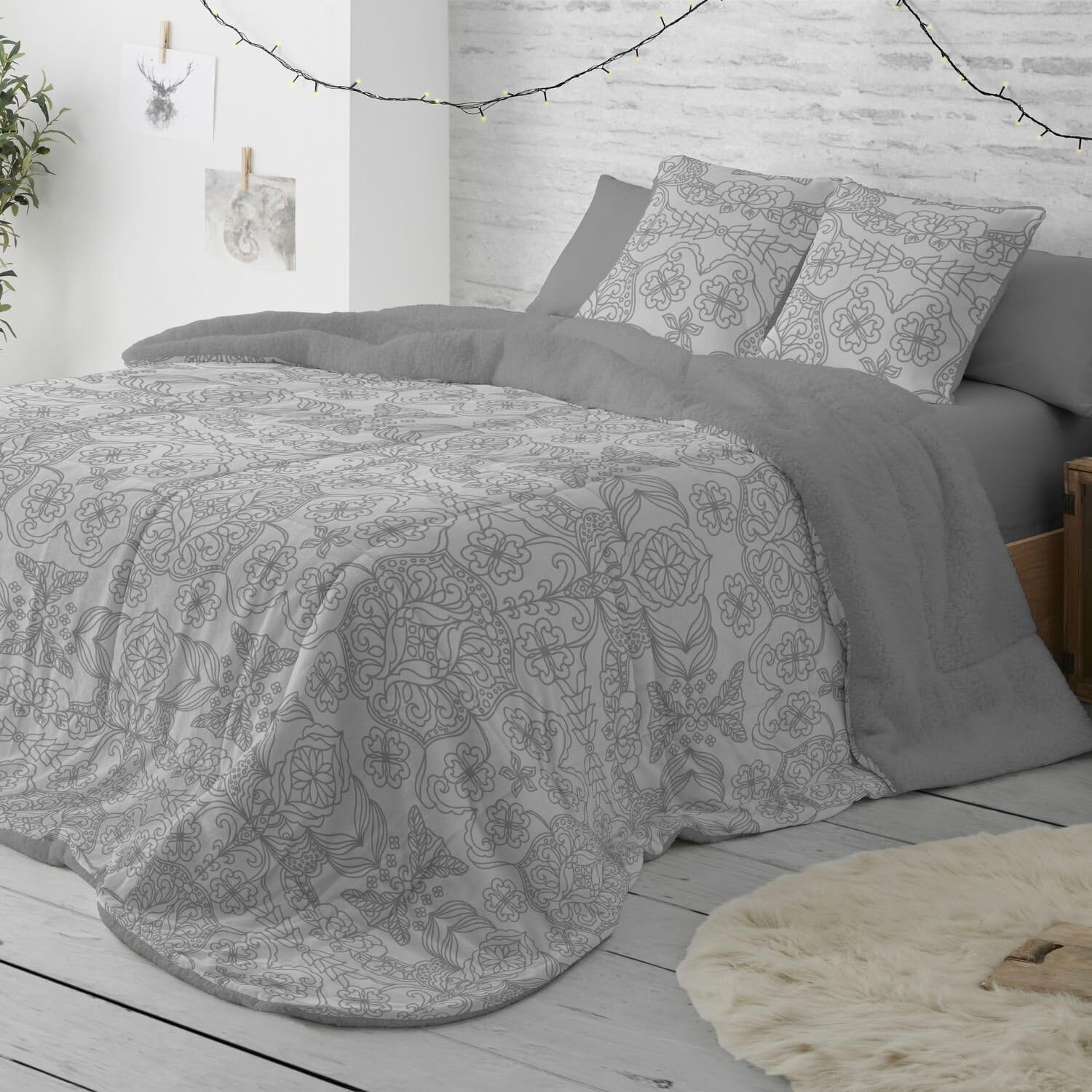 Burrito Blanco | Colcha edredón Invierno con Borreguillo, 428 Gris | para Cama de 135 cm (+ Medidas Disponibles) | Edredones Invierno 135 | Cama Doble 135