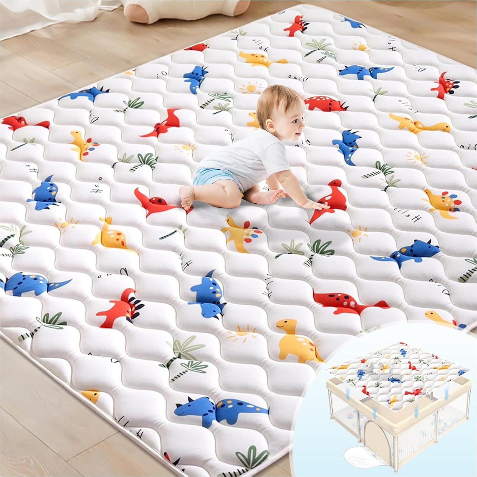 LIODUX Baby Play Mat, Soft Microfiber Fabric Crawling Mat, Extra Thicker & Soft Floor Baby Crawling Mats, Foldable Non-Slip Playmat Cushioned for Babies, 71x79 Inch Kids Floor Play Blanket (180x200CM)