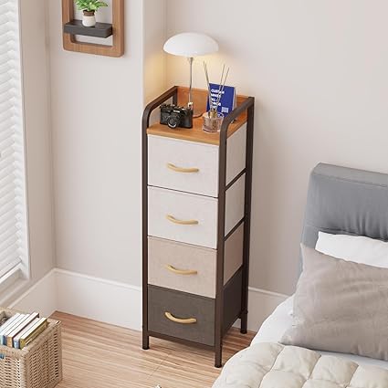 HOME ELEMENTS Fabric Chest of 4 Drawers for Storage Closet Dresser Chest of Drawers Storage Organizer Multi-Compartment Storage Organizer for Living Room Bedroom Wardrobe Engineered Wood Top.