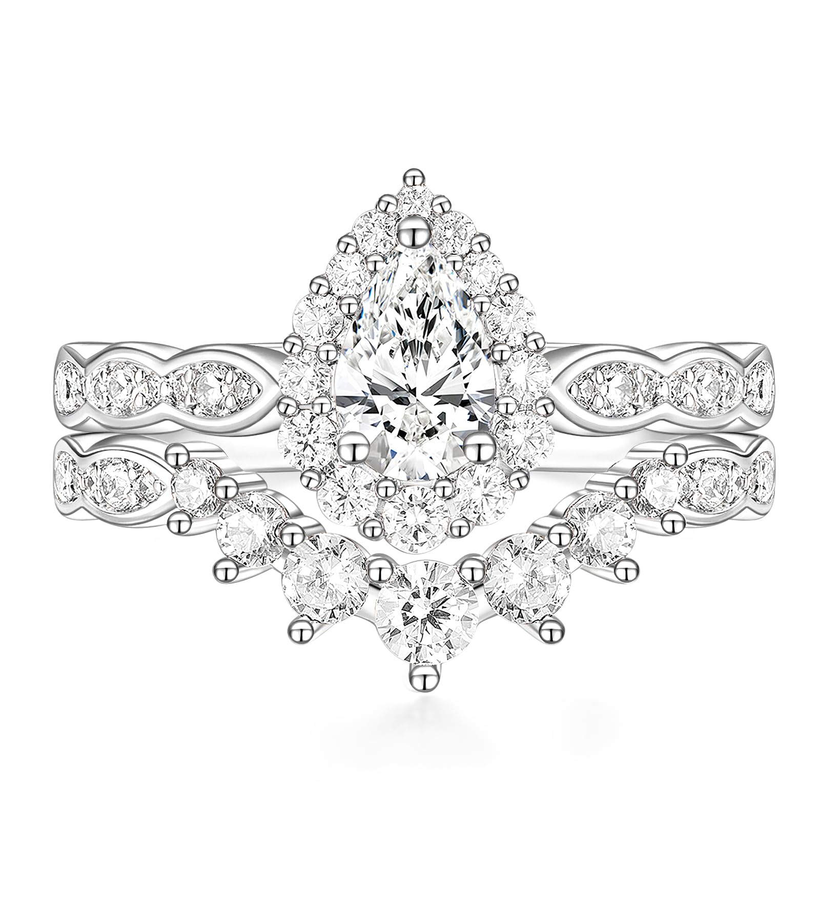 TIGRADE 1CT Teardrop Bridal Ring Sets Halo Vintage Pear Cubic Zirconia Wedding Band CZ Engagement Promise Ring for Women Size 3-12.5