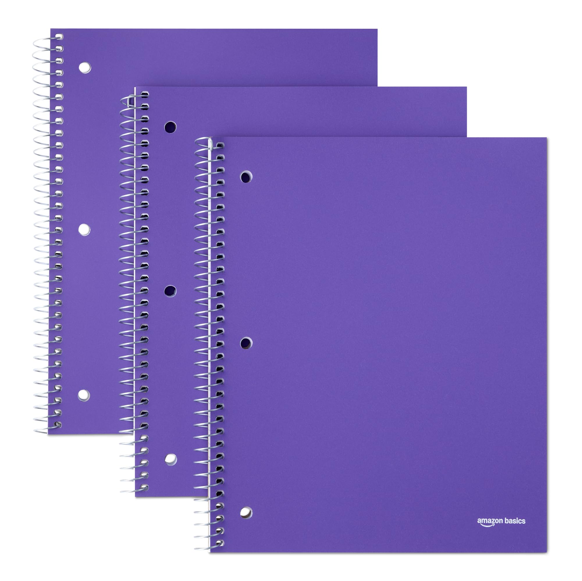 Amazon Basics Wide-Ruled Spiral Notebooks with Poly Cover, 8" x 10.5", 100 Sheets, Radiant Orchid, 3-Pack
